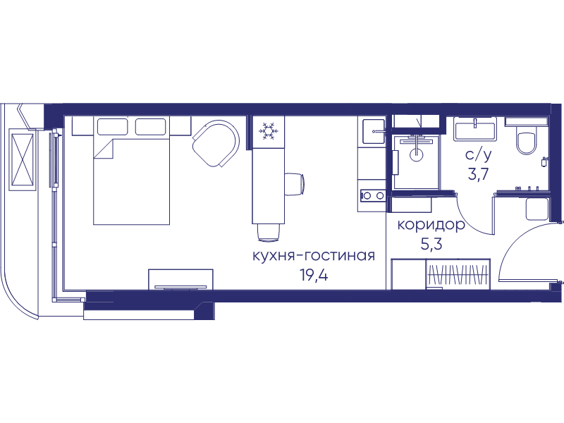 Студия 28,4 м²