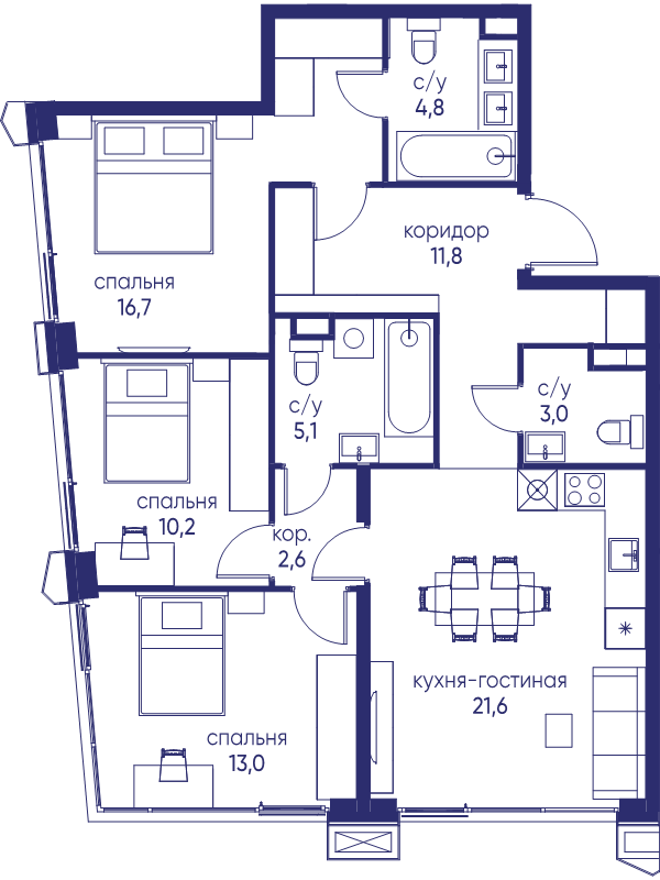 4 ккв (Евро) 88,8 м²