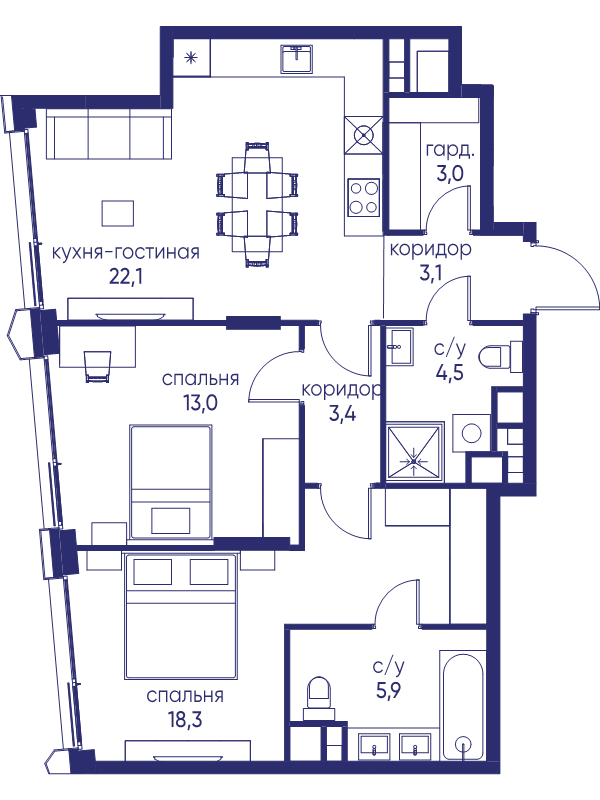 3 ккв (Евро) 73 м²