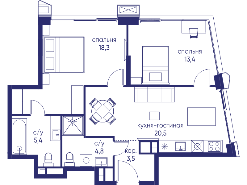 3 ккв (Евро) 65,9 м²