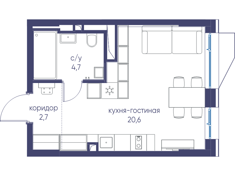 Студия 28 м²