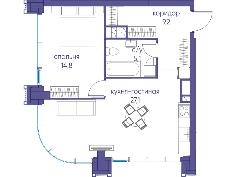 2 ккв (Евро) 56,2 м²