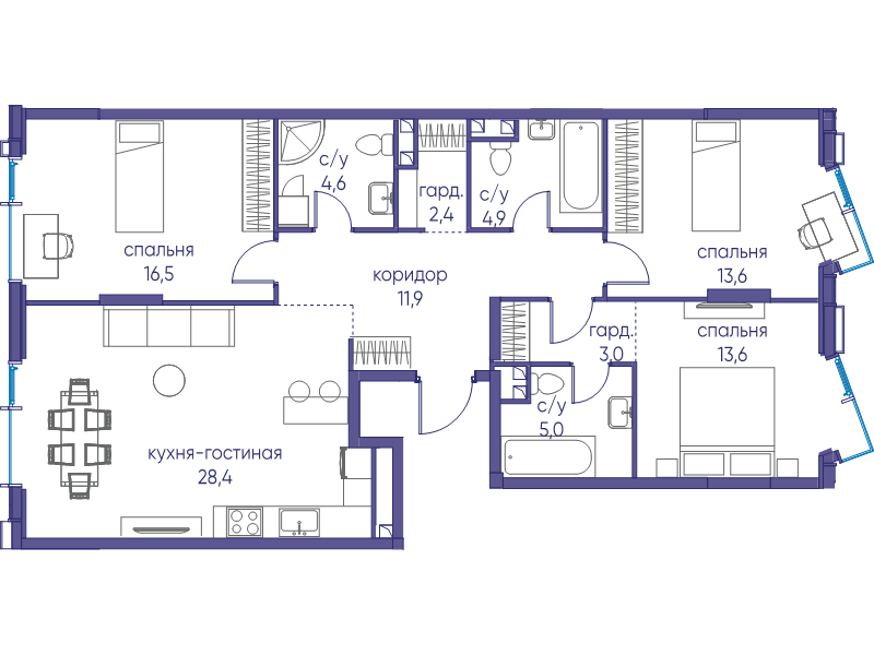 4 ккв (Евро) 103,9 м²