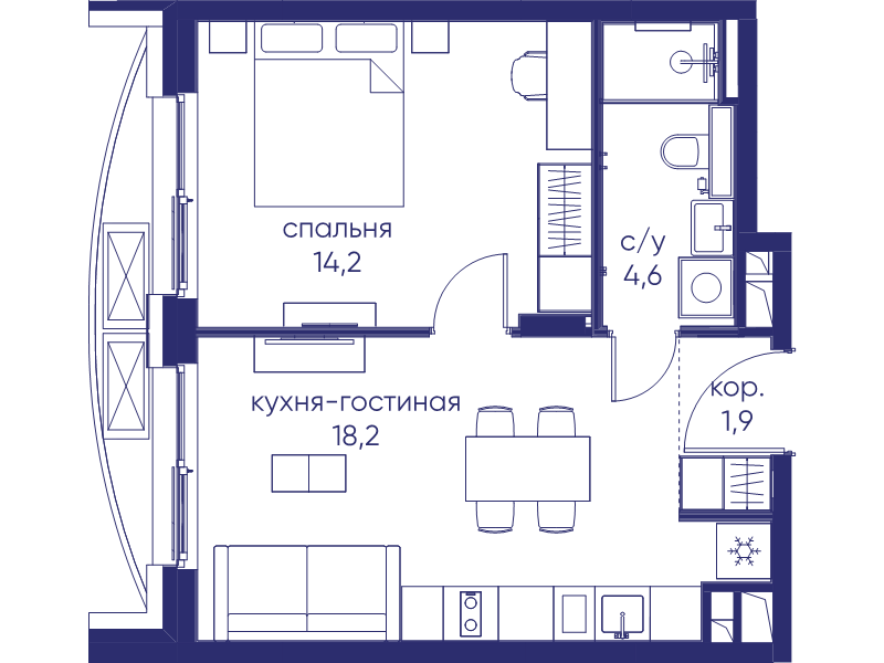 2 ккв (Евро) 38,9 м²