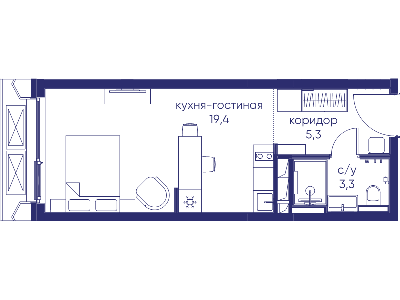 Студия 28 м²