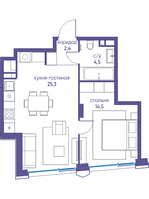 2 ккв (Евро) 46,7 м²