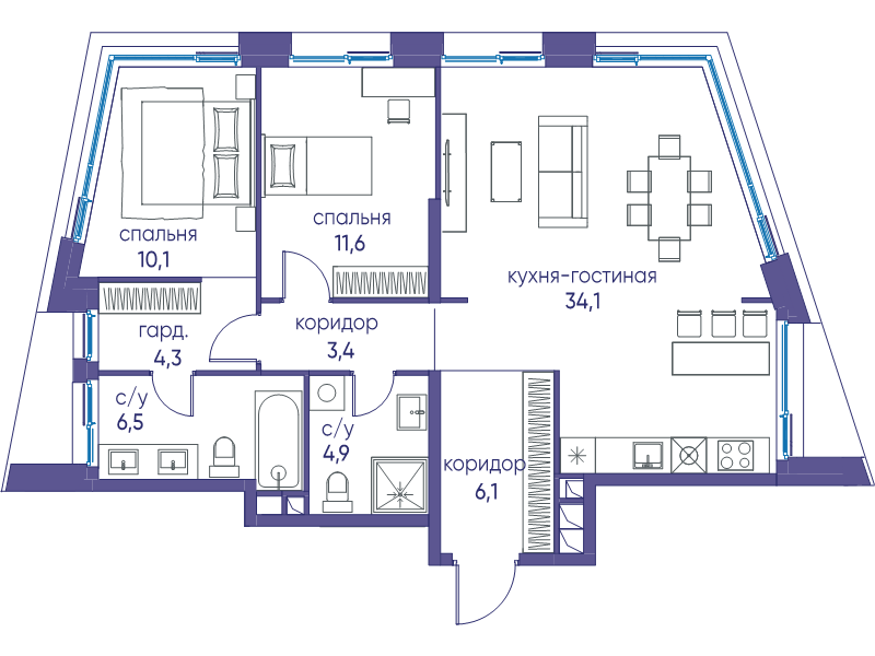 3 ккв (Евро) 81 м²