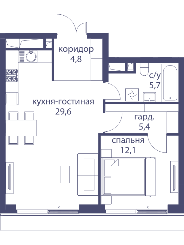 2 ккв (Евро) 57,6 м²