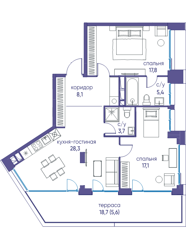 3 ккв (Евро) 86 м²