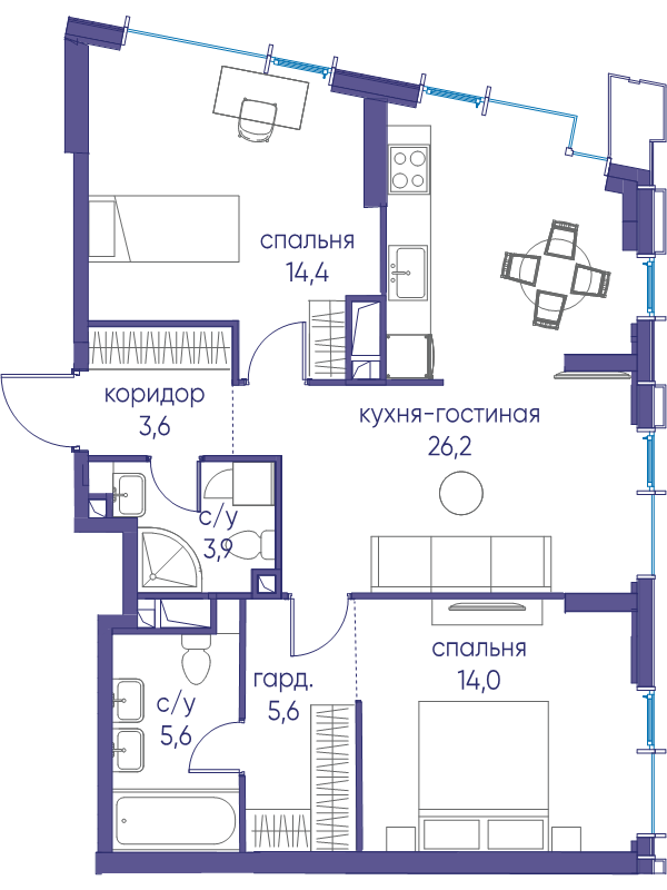 3 ккв (Евро) 74,5 м²