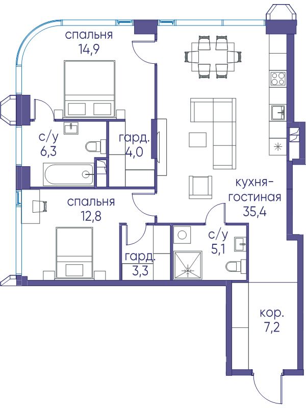 3 ккв (Евро) 89 м²