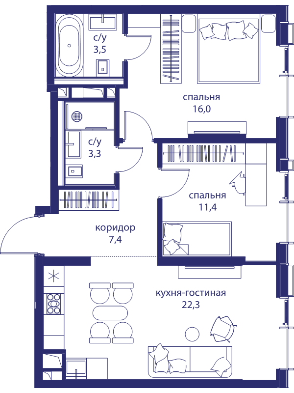 3 ккв (Евро) 63,9 м²