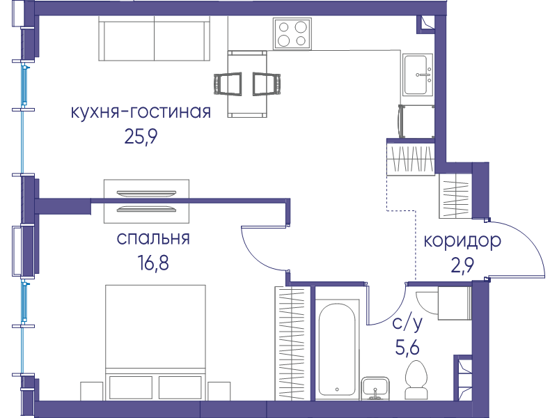 2 ккв (Евро) 51,2 м²