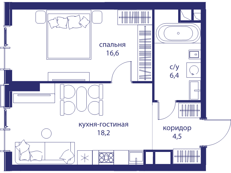 2 ккв (Евро) 45,7 м²