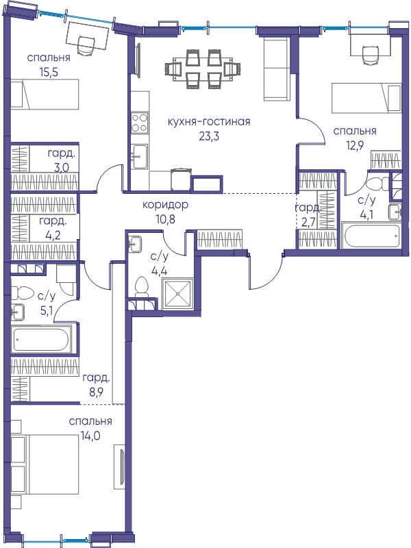 4 ккв (Евро) 108,9 м²