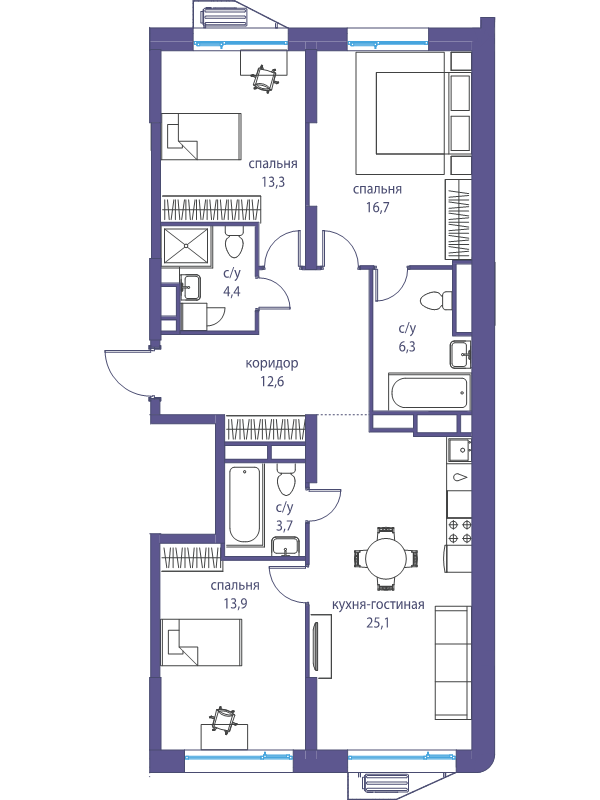 4 ккв (Евро) 96 м²
