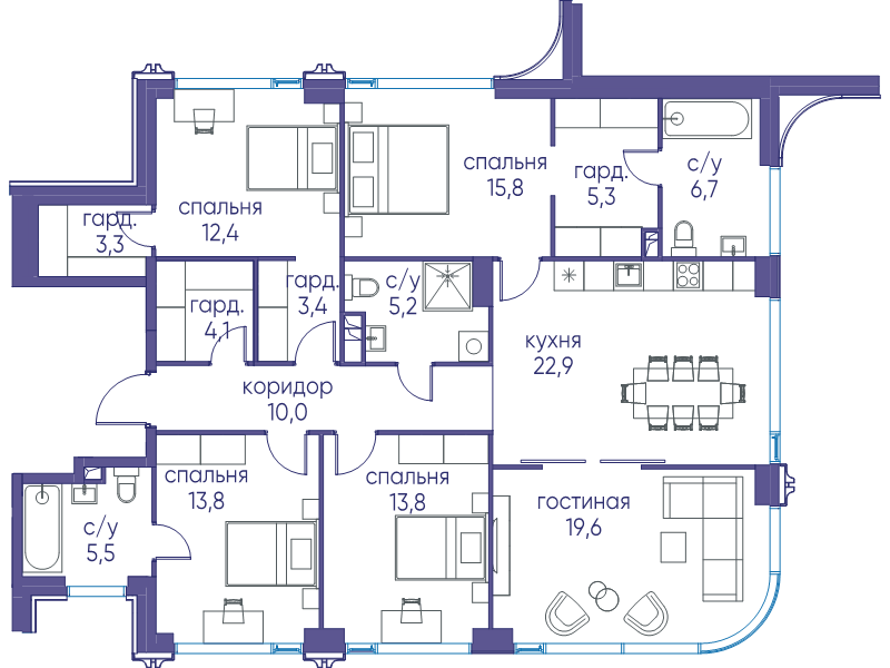 6 ккв (Евро) 141,8 м²