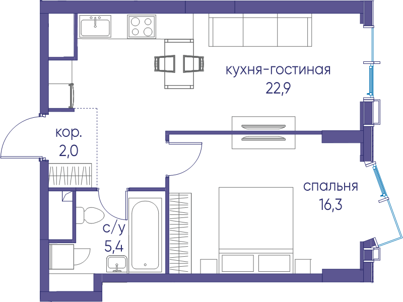 2 ккв (Евро) 46,5 м²