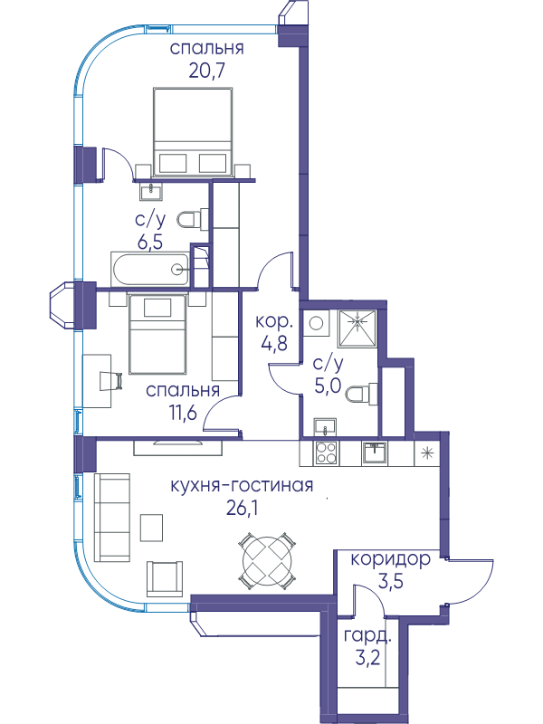 3 ккв (Евро) 81,4 м²