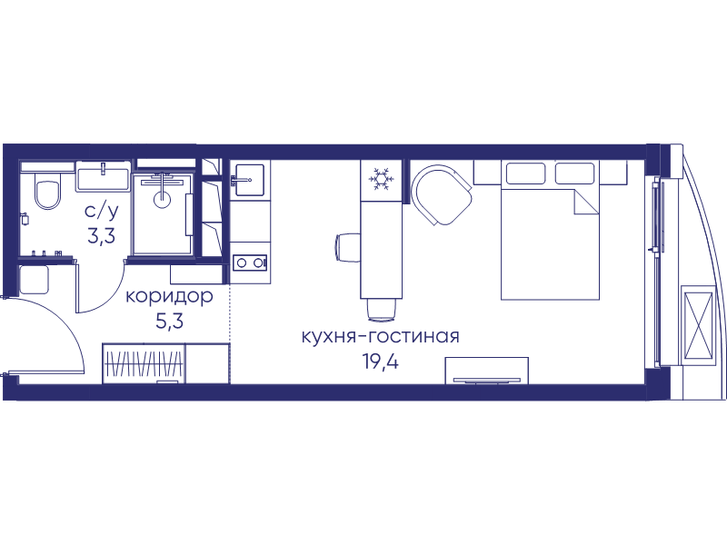 Студия 28 м²