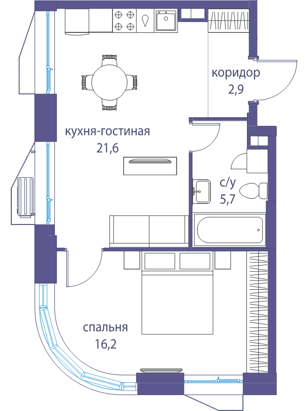 2 ккв (Евро) 46,4 м²