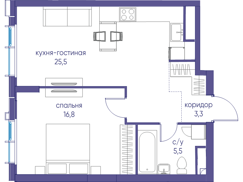 2 ккв (Евро) 51,1 м²
