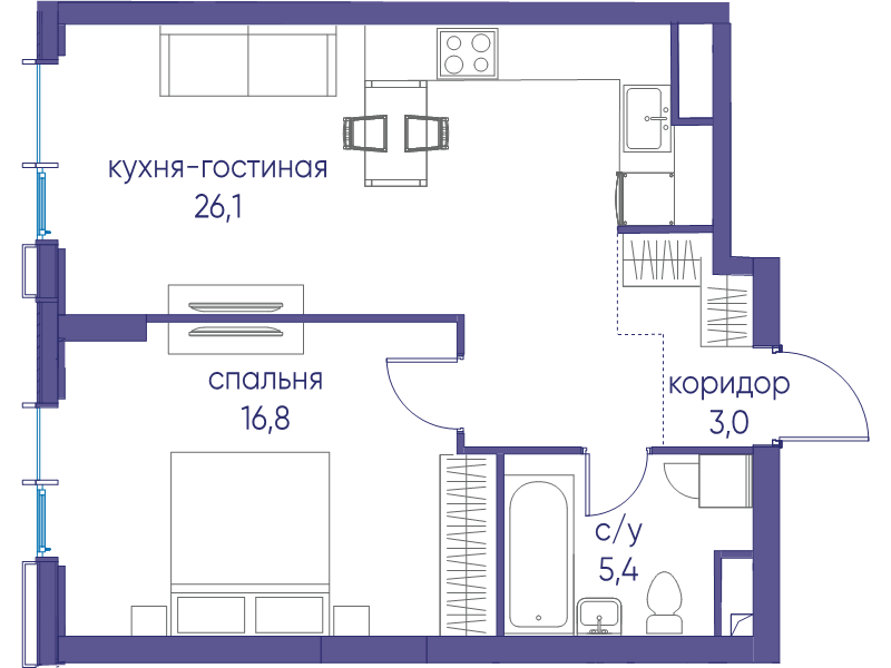 2 ккв (Евро) 51,3 м²