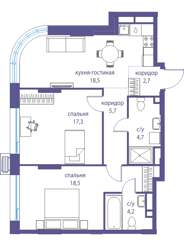 3 ккв (Евро) 71,6 м²