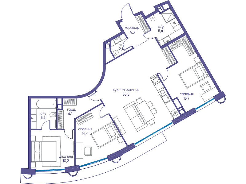 4 ккв (Евро) 99 м²