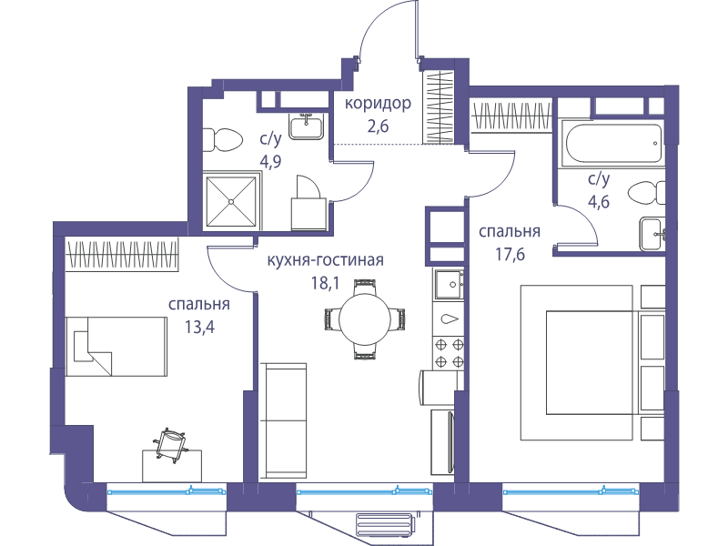 3 ккв (Евро) 61,2 м²