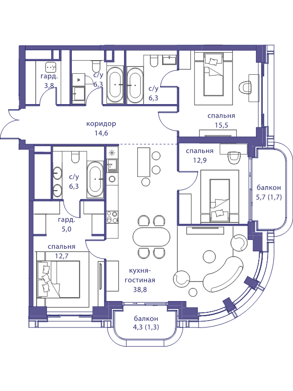 4 ккв (Евро) 125,2 м²