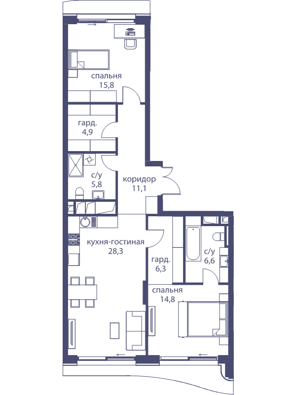 3 ккв (Евро) 93,6 м²
