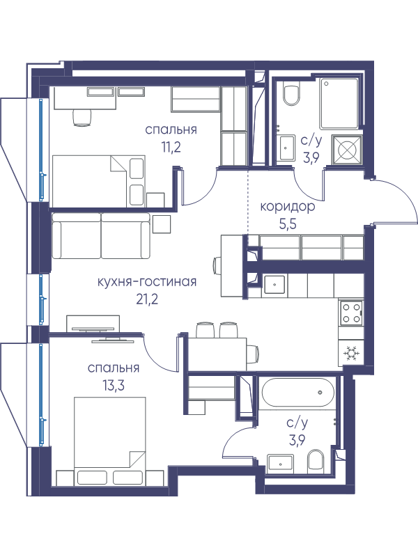 3 ккв (Евро) 59 м²
