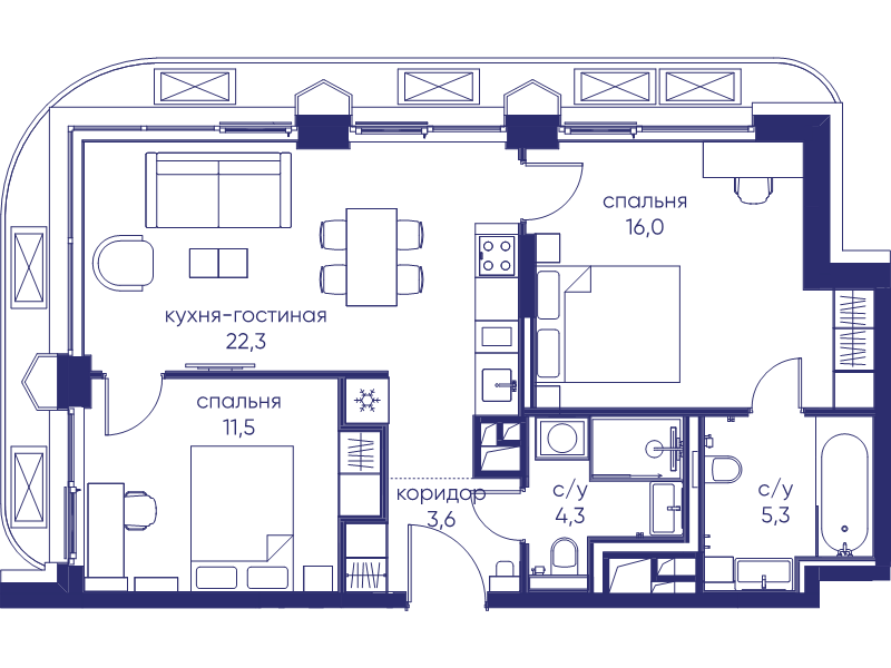 3 ккв (Евро) 63 м²