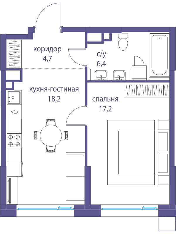 2 ккв (Евро) 46,5 м²