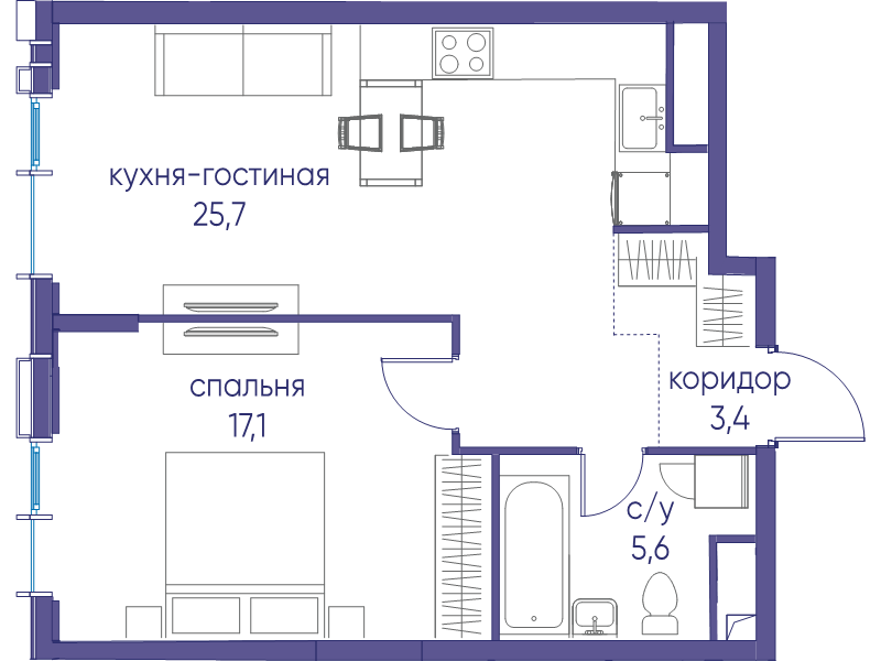 2 ккв (Евро) 51,8 м²