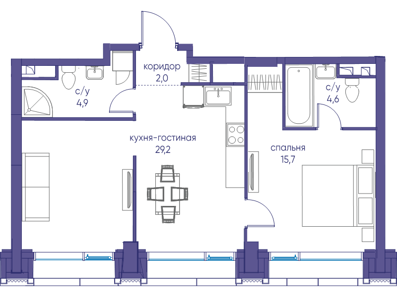 2 ккв (Евро) 56,4 м²