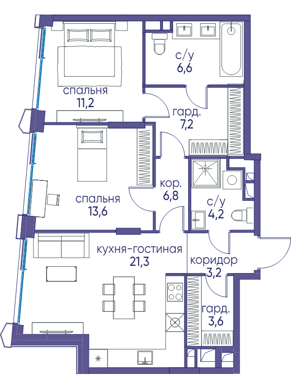 3 ккв (Евро) 73,9 м²