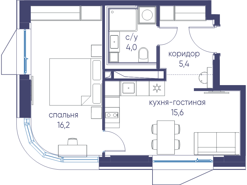 2 ккв (Евро) 41,2 м²