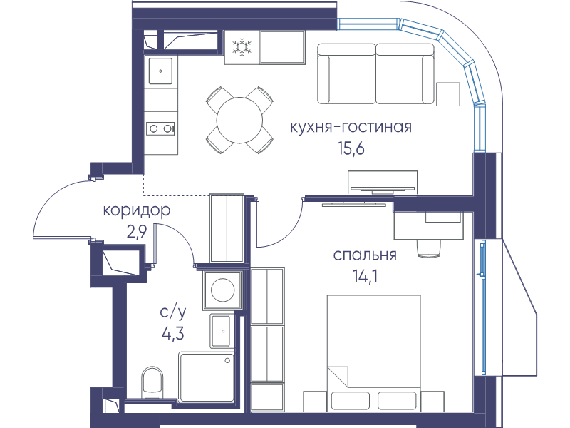 2 ккв (Евро) 36,9 м²