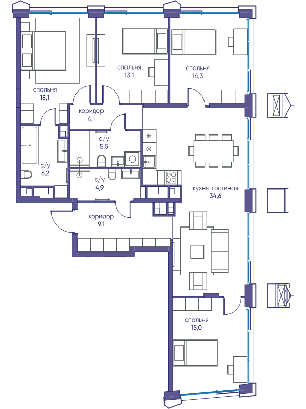 5 ккв (Евро) 124,9 м²
