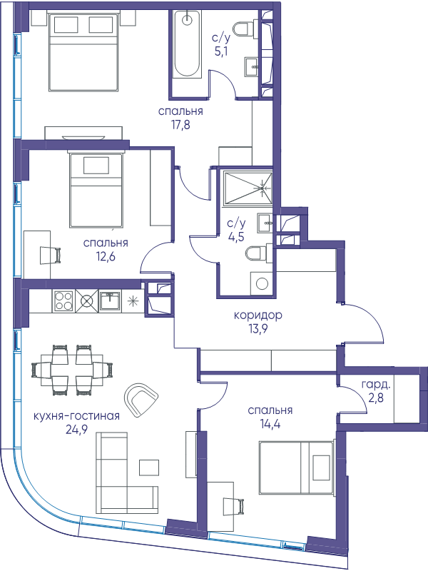 5 ккв 144,1 м²