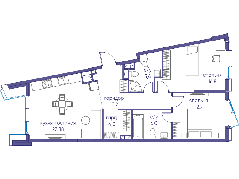 3 ккв (Евро) 78 м²