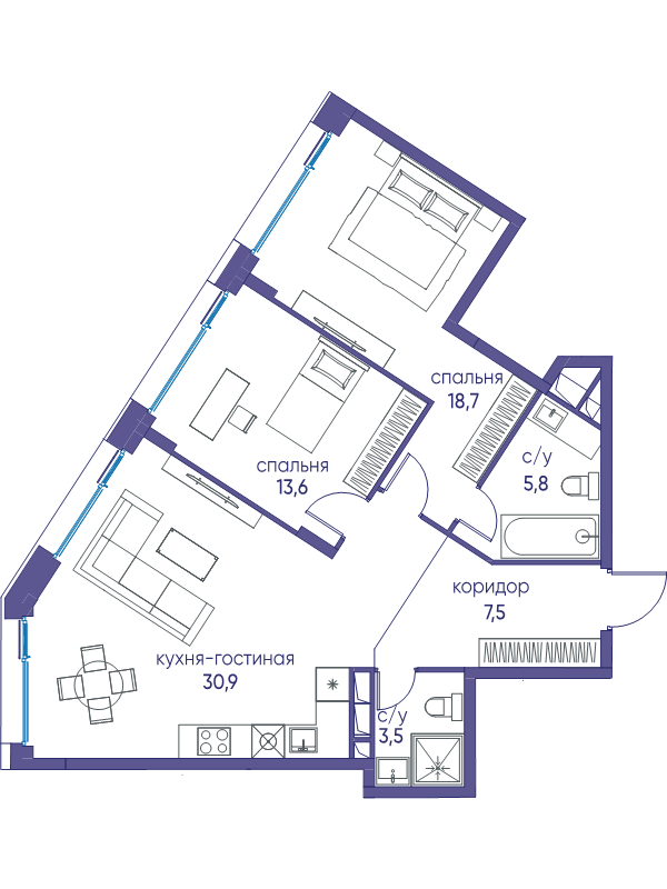 3 ккв (Евро) 80 м²