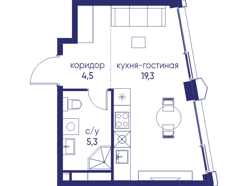 Студия 29,1 м²