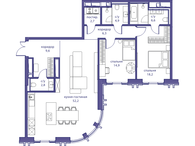 3 ккв (Евро) 118,2 м²