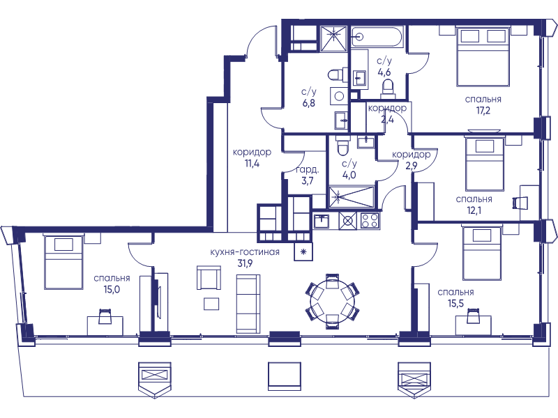 5 ккв (Евро) 127,5 м²