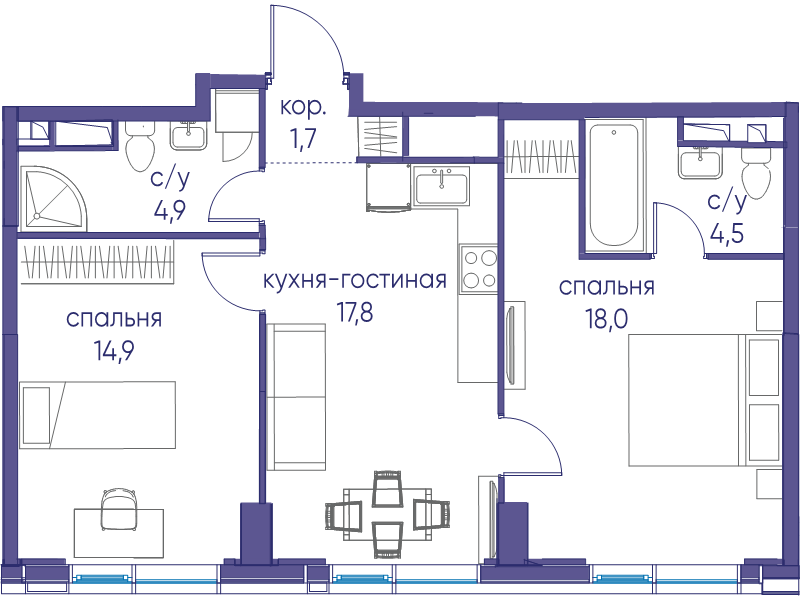 3 ккв (Евро) 61,8 м²