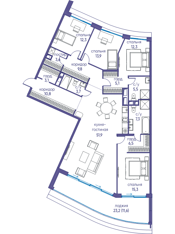 5 ккв (Евро) 172,7 м²