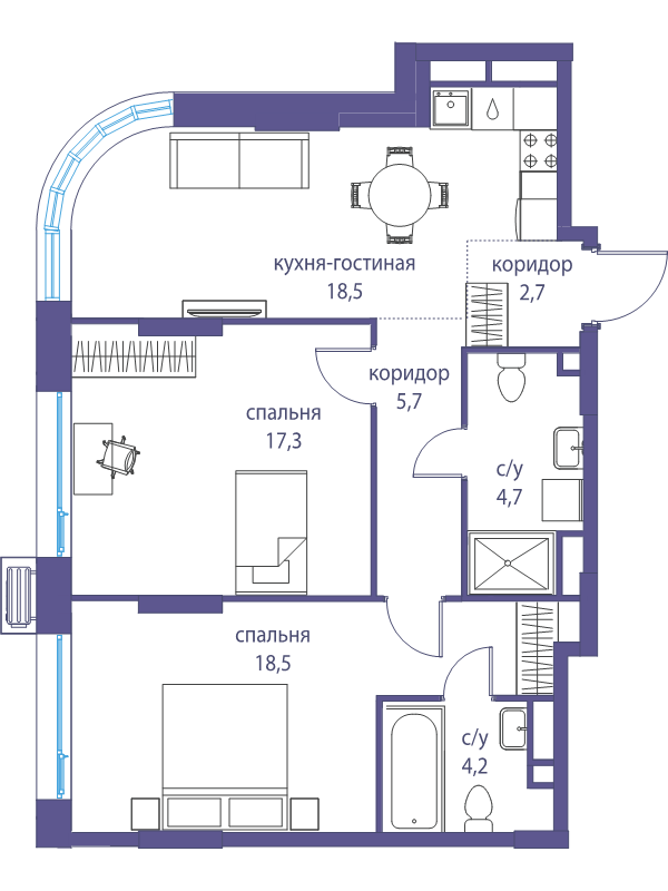 3 ккв (Евро) 71,6 м²